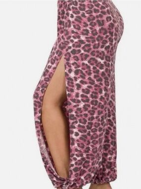 Zenana Women’s Plus Pants Cranberry Animal Print with Side Slits
